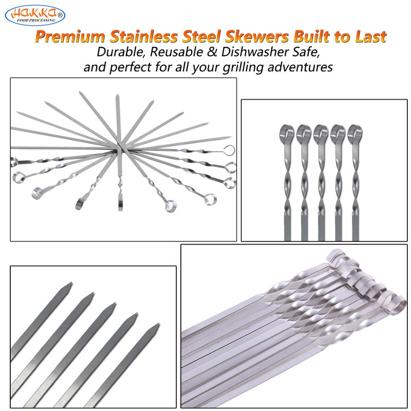 HAKKA FOOD PROCESSING Hakka Stainless Steel Barbecue Skewers, 23" Heavy Duty Metal Skewers Large Wide Grilling Reusable Kabob Sticks with NonSlip Ring Handle,Set of 10 - Image 3